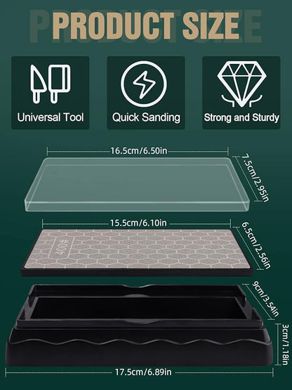 Double-Sided Diamond Sharpening Stone, Kalolary Knife Sharpener Stone Whetstone Honeycomb Surface Plate with Non-slip Base for Scissors Knives Outdoor Kitchen Sharpen Tools (400/1000 Grit, 150 x 63mm)