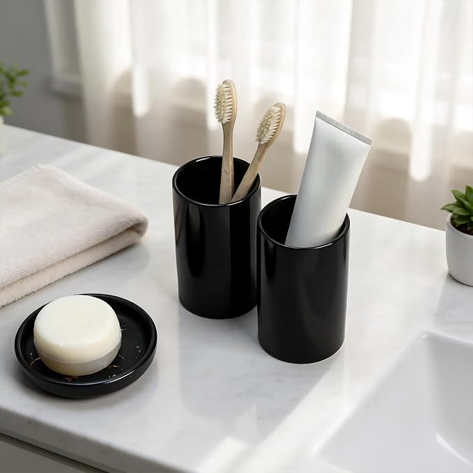 Gaolinci 2 Pcs Simple Solid Color Ceramic Mouthwash Cups, Bathroom Brushing Cup - Image 2