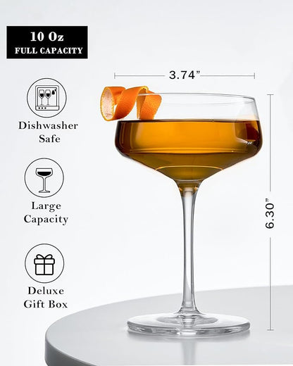JBHO Martini Glasses, Crystal Coupe Glasses Set of 4, 10 Oz, Large and Fancy Cocktail Glasses, Hand-Blown Champagne Coupe Glasses for Espresso Martini, Manhattan as Bar Glassware or Mother's Day Gift