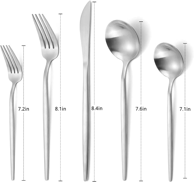 Matte Silverware Set, VANVRO 40-Piece Stainless Steel Flatware Set, Satin - Image 2