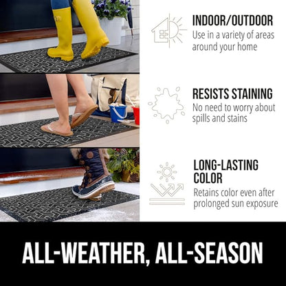GORILLA GRIP 100% Waterproof All-Season WeatherMax Doormat 35x23, US Designed Natural Rubber, Stain and Fade Resistant, Low Profile Indoor Outdoor Door Mats, Easy Clean Patio Mat, Slate Geometric