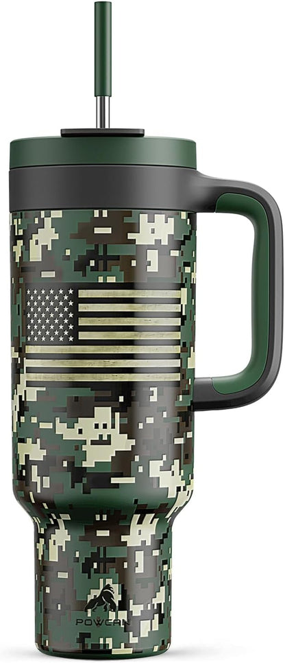 50 oz Camo Tumbler with Handle, 2-in-1 Straw and Sip Lid, Dishwasher Safe by POWCAN