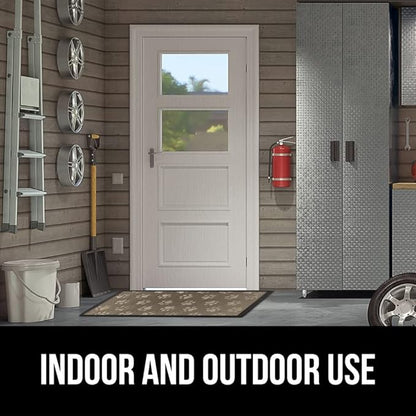 GORILLA GRIP 100% Waterproof All-Season WeatherMax Doormat 35x23, US Designed Natural Rubber, Stain and Fade Resistant, Low Profile Indoor Outdoor Door Mats, Easy Clean Patio Mat, Tan Pawprints