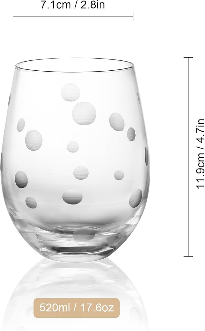 Joeyan Hand Blown Etched Stemless Wine Glasses - Image 6