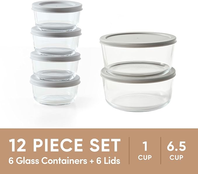 12-Piece Glass Food Storage Containers Set | 1-Cup & 6.5-Cup, Leakproof | - Image 3