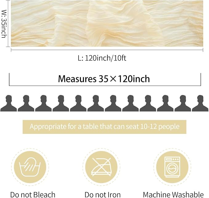 10 Pack Beige Cream Cheesecloth Table Runner 35x120 Inches, Summer Farmhouse - Image 6