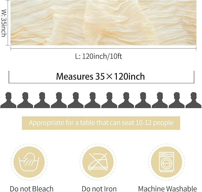 6 Pack Cream Beige Cheesecloth Table Runner 35x120 inch, Boho Semi Sheer Cheese - Image 6
