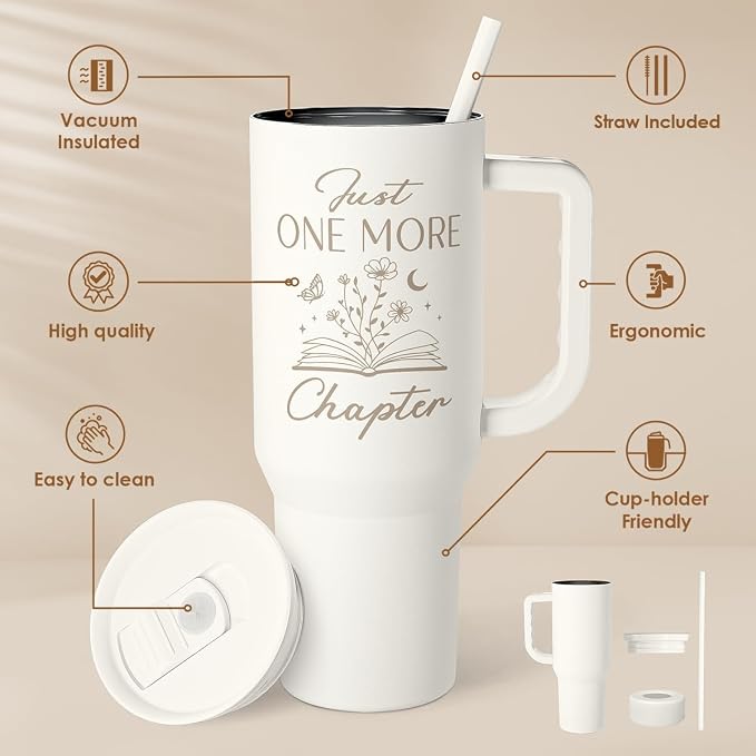 SANDJEST Book Lover Gifts for Women, Just One More Chapter Tumbler - Image 2