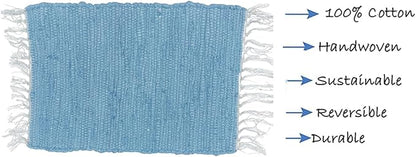 Perilla Home Placemat Set of 4 - Cotton Linen Blend Square Placemats - Farmhouse Rustic Woven Bohemian Machine Washable Table Mats with Tassels for Dining Table Decor (Sky Blue)