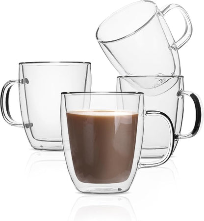 BTaT- Double Walled Glass Coffee Mugs, 16 oz, Glass Coffee Cups by BrewToATea