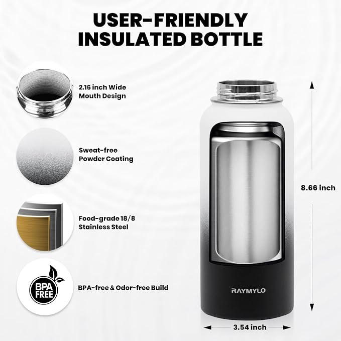 RAYMYLO Insulated Water Bottle 32 oz, Triple Wall Vacuum Stainless Steel | - Image 5