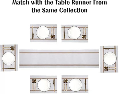 FAVE Placemats Set of 6 White Placemats Woven with Golden Thread Durable and Wipeable Vinyl Placemat Set of 6 for Wedding, Banquet, Birthday, Party, Restaurant Decorations(White)