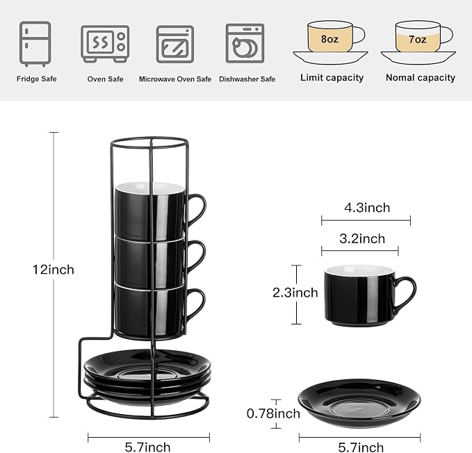 Cappuccino Cups Set of 4, 8oz Stackable Coffee Cups Set - Image 2