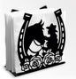 Cowgirl Horse Decorative Black Metal Napkin Holder for Table, 4.9" x 5.3" x 2" Flower Horseshoe Standing Napkin Holder for Home Kitchen Restaurant Picnic Party Coffee Bar Dining Room