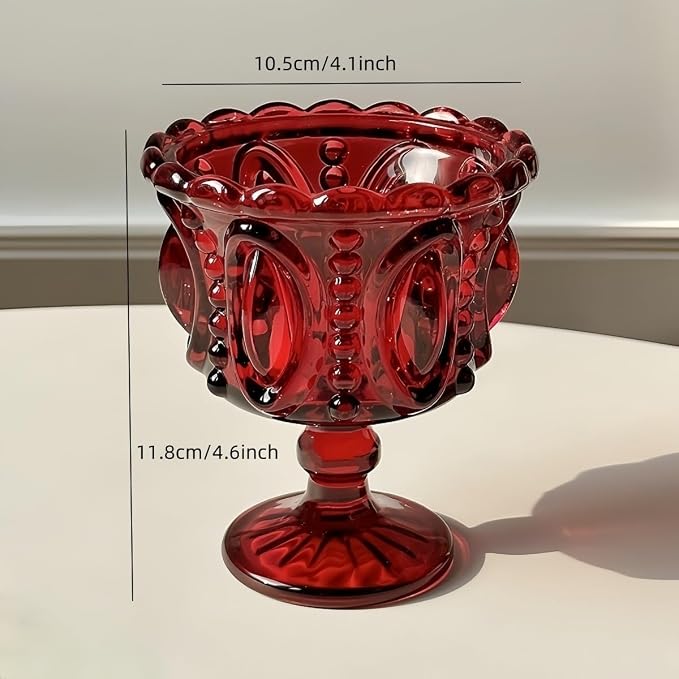 Carnival Glass Vintage Footed Dessert Cups Set of 2, 9oz Embossed Goblet - Image 5