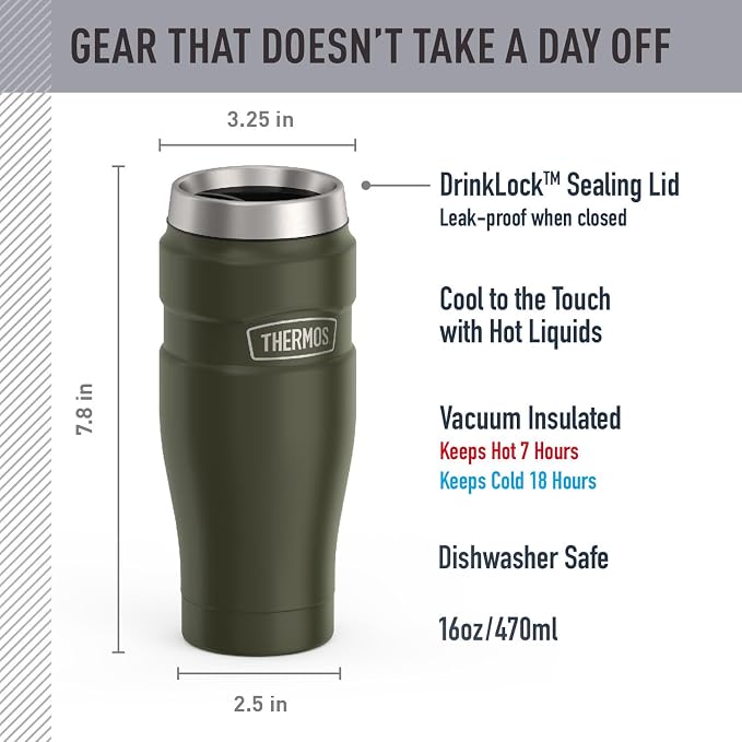 THERMOS Stainless King Stainless Steel Tumbler, Army Green | Vacuum-Insulated - Image 2