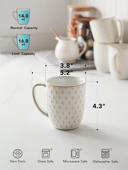 LE TAUCI Coffee Mugs 16 oz, Ceramic Mug Set, Embossment Cups - Image 4