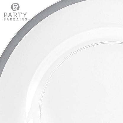 PARTY BARGAINS 13-Inch Charger Plates - 16 Pack, Clear Silver Rim, Heavy-Duty Disposable Chargers for Elegant Dining - Ideal for Weddings and Formal Events