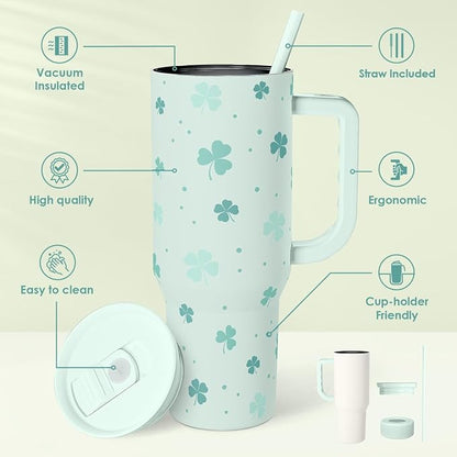 40oz Shamrock Tumbler with Handle and Straw - Image 2