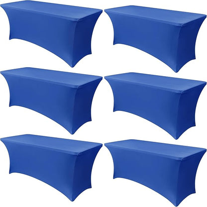 Obstal 6 Pack Stretch Spandex Table Covers for 8 Foot Tables - 8 FT Universal Rectangular Fitted Tablecloth Protector for Wedding, Banquet, Party (Royal Blue, 96 L x 30 W x 30 H Inches)