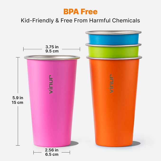 VINUR Stainless Steel Cups-20 oz Stackable Metal Drinking Glasses 4 Pcs | 20 oz - Image 5