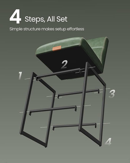 VASAGLE EKHO Collection - Bar Stools Set of 4, Counter Height Stools with Backs, 26.4-Inch Barstools Chairs, Synthetic Leather with Stitching, Mid-Century Modern, Dining Kitchen Island, Forest Green