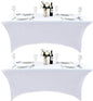 2-Pack 4ft White Spandex Table Covers for Rectangular Folding Tables - Wrinkle Resistant Stretch Tight Table Cloths - Ultimate Fitted Table Protector for Parties, Banquet, and Wedding
