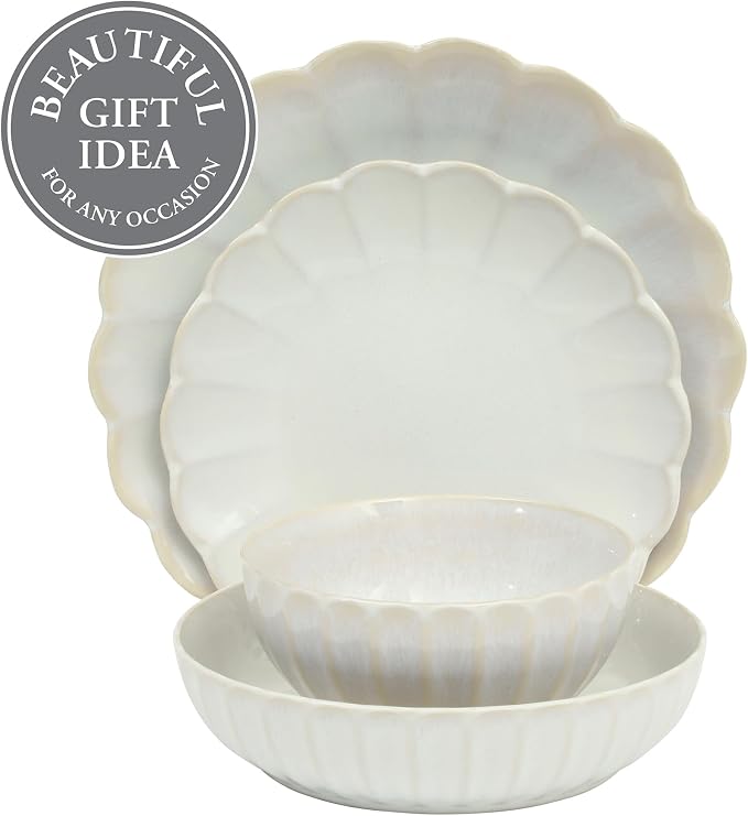 Gibson Elite Malibu Shore 16 Piece Scallop Stoneware Reactive Glaze Ceramic - Image 4