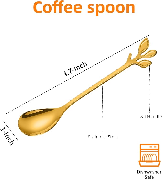 AnSaw Elegant Gold Leaf Handle Coffee Spoons - Image 2