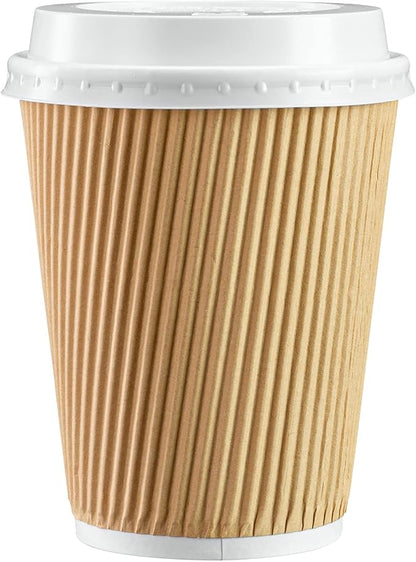GUSTO [12 oz. - 100 Count Insulated Kraft Ripple Paper Hot Cups, Disposable - Image 2
