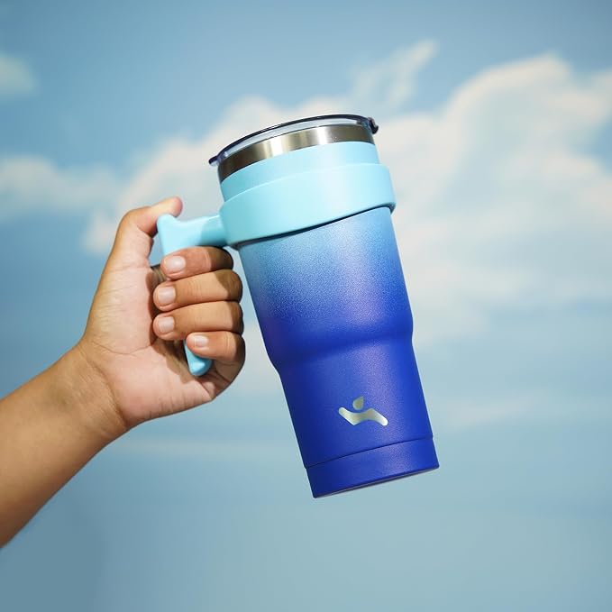Konokyo 20 oz Tumbler with Handle and Straw, Insulated Travel Mug | Sky; - Image 5