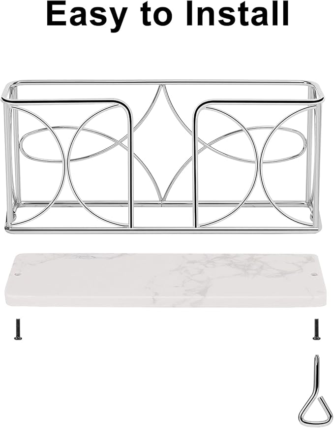 Napkin Holder with Marble Base, Guest Towel Paper Dispenser for Table, Modern Metal Napkin Stand, Ideal for All Bathroom Vanity, Kitchen Decor Accessories (Chrome, 4 Inch)