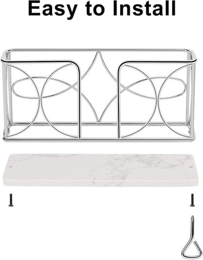 Napkin Holder with Marble Base, Guest Towel Paper Dispenser for Table, Modern Metal Napkin Stand, Ideal for All Bathroom Vanity, Kitchen Decor Accessories (Chrome, 4 Inch)