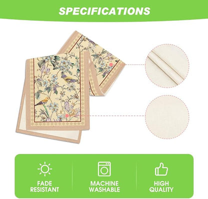 Artoid Mode Beige Birds Floral Blossom Table Runner, Seasonal Flowers Spring - Image 5