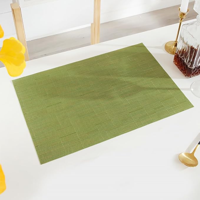 PIGCHCY Placemats,Washable Durable Vinyl Woven Table Mats,Elegant Heat Resistant Placemats for Dining Table Set of 6 (18 x 12 inches,Sage Green)