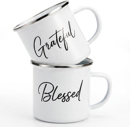 Willinglong 2 Pcs Grateful Blessed Campfire Mug Enamel Coffee Mug Set Thank You by Willinglong