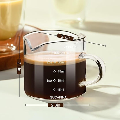 PARACITY Espresso Cup with Handle set of 2, Double Spout Glass Measuring Cup - Image 6