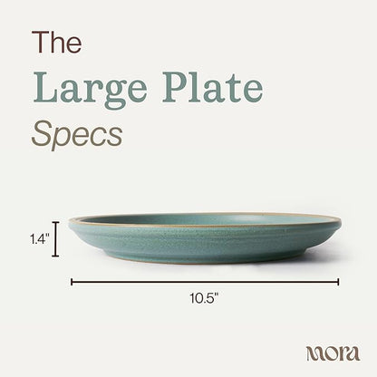 MORA Large Plates Set of 4, 10.5 inch Ceramic Pottery Dinner Plates - Microwave, Oven and Dishwasher Safe - Iris