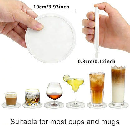 2 Pack Silicone Coasters for Drinks, Round White Coasters - Image 3
