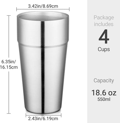 Beasea Stainless Steel Cups 19 oz, 4 Pack Large 18.6oz 550ml Stackable - Image 2