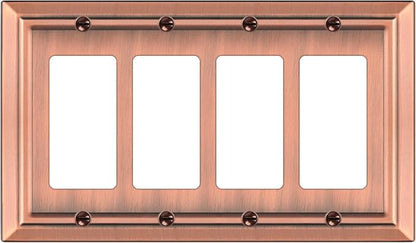 Metal Wall Plate for Electrical Outlets, Decorative Antique Copper Switch Plates Outlet Cover, Light Switch Cover Plate, 4-Gang Wall Plates (Quad Decorator, 1 Pack)