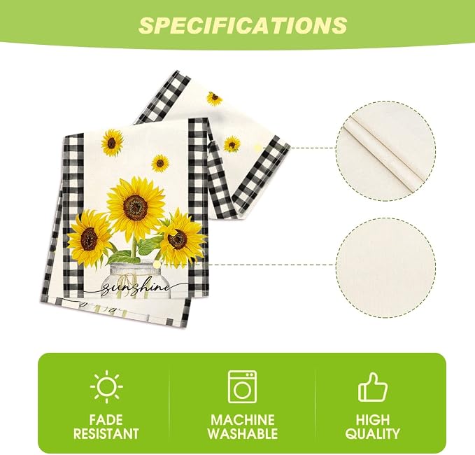 Artoid Mode Buffalo Plaid Sunflower Vase Sunshine Summer Table Runner, Spring - Image 5