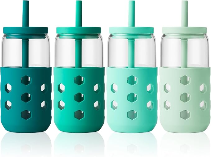 Mrsdry 16 oz Glass Cups with Lids and Straws by Mrsdry