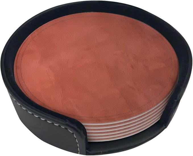 6 Pcs Burnt Orange Leather Coasters - Image 2
