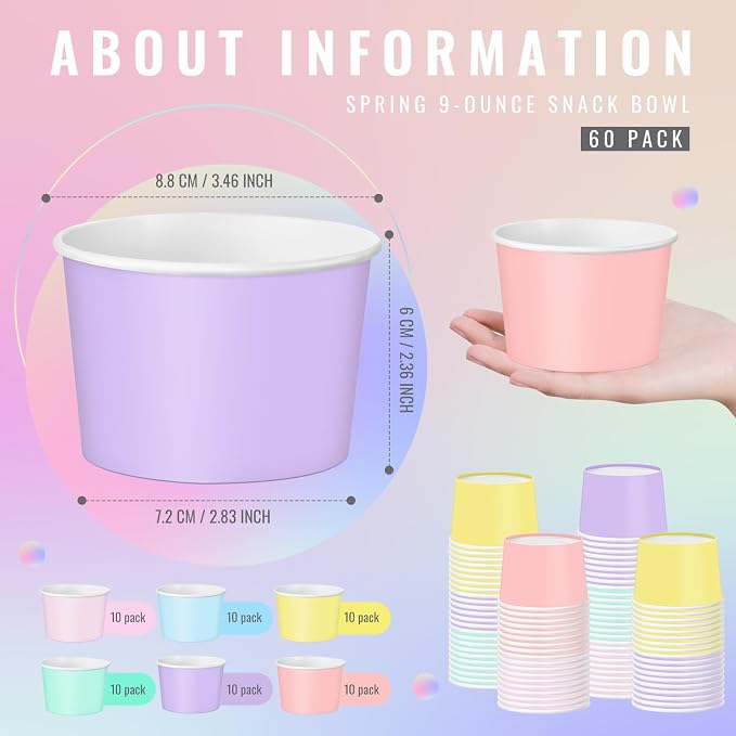 Jingmore Paper Ice Cream Cups 9oz Colored Disposable Dessert Bowls - Image 2