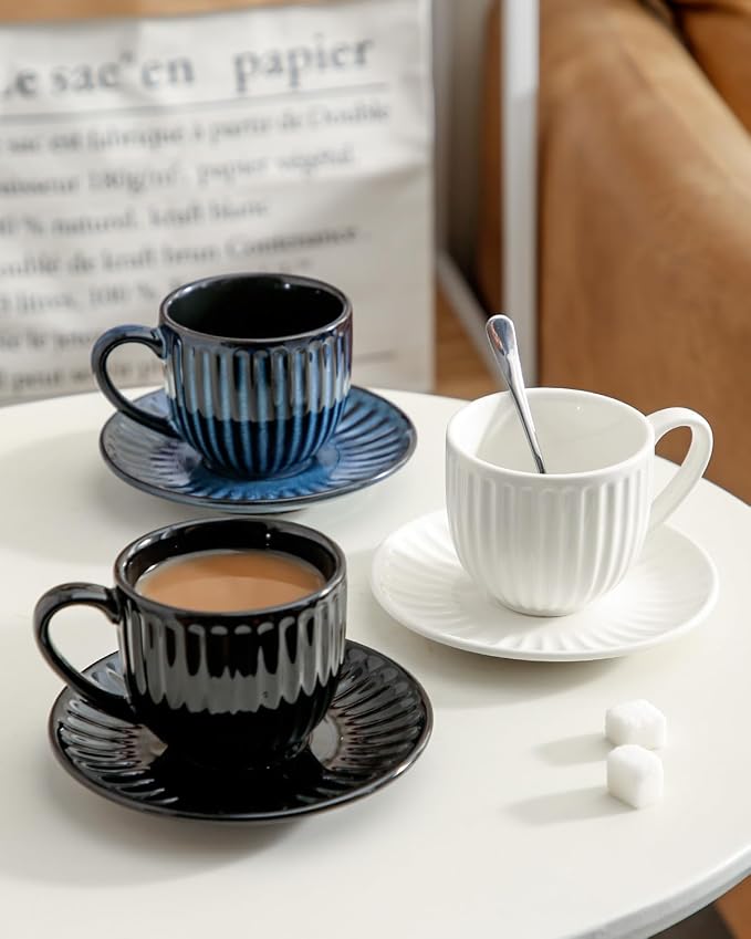 Hasense Ceramic Cappuccino Cups and Saucers - 8 Oz - Image 5