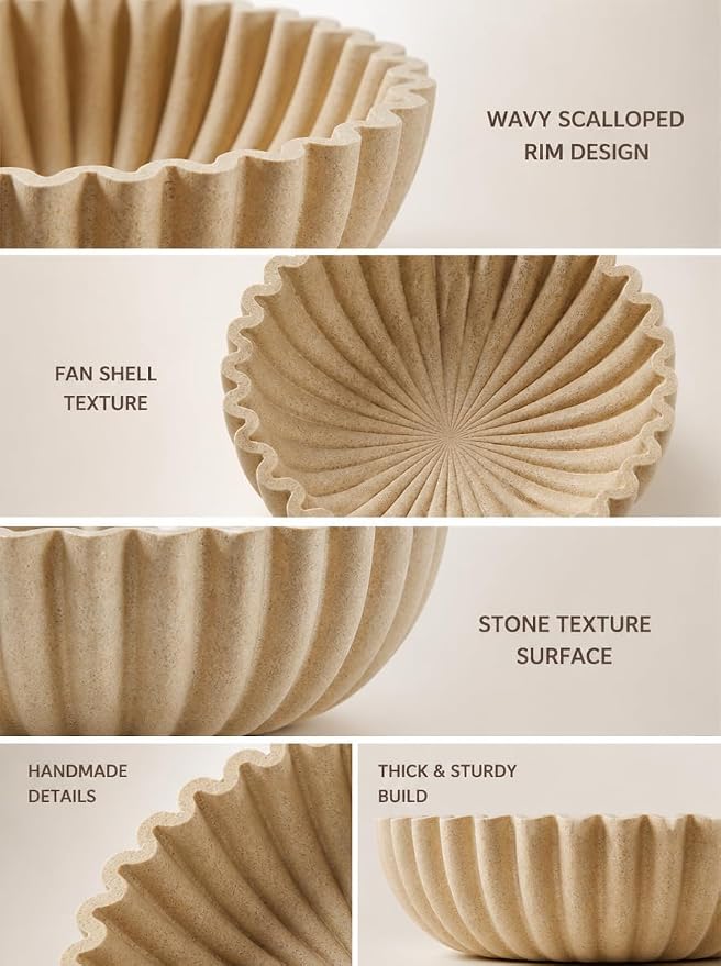 Ruffle Decor Large Decorative Bowl, fruit bowl kitchen stone bowl, bowl decor - Image 5