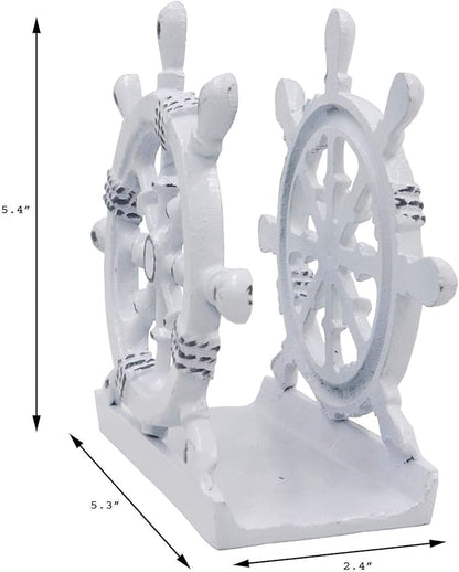 THDC Nautical Napkin Holder, Lunch, Dinner, Nautical Collection Napkin Holder, Made of Metal (Wheel Distressed White)