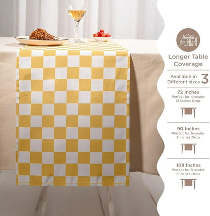 Folkulture Fall Table Runner 90 Inches Long | Yellow Checkered | Table Runner - Image 7