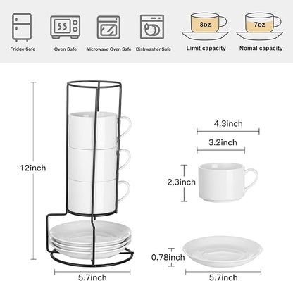 Cappuccino Cups Set of 4, 8oz Stackable Coffee Cups Set - Image 2